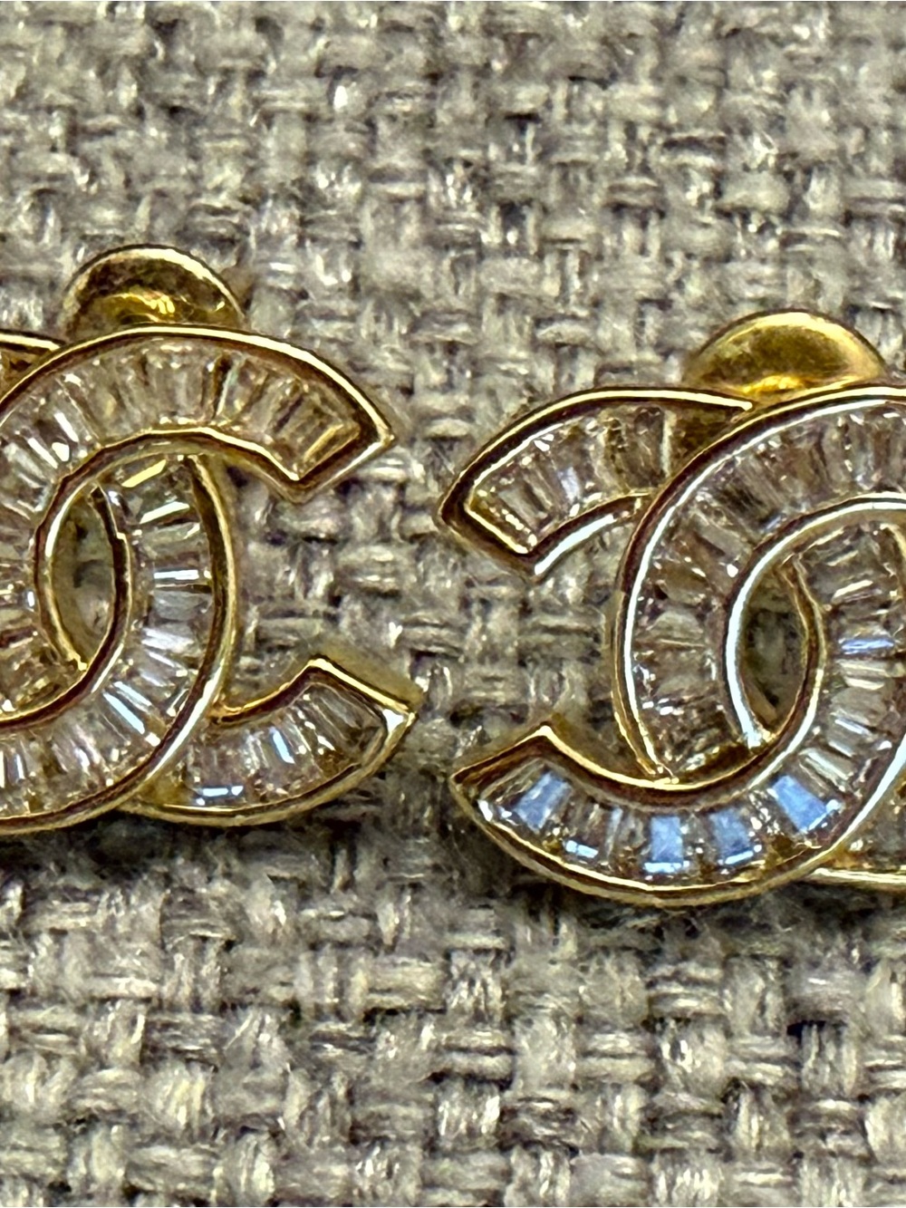 Gold Crystal Interlocking C Logo Stud Earrings - Designer Style